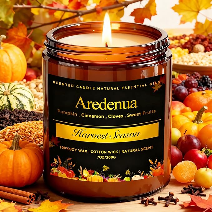 Harvest Season Candle - Fall Candles | Autumn Harvest Scented Candle - 7oz Soy Candles for Home Scented, Long Lasting Fall Scented Candle for Home, Cozy Seasonal Gift for Women Men