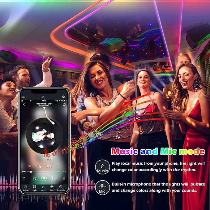 AILBTON Led Strip Lights,82ft Led Light Strips Music Sync Color Changing RGB Led Strip Built-in Mic,Bluetooth led Lights App Control with Remote,5050 RGB Rope Light Strip