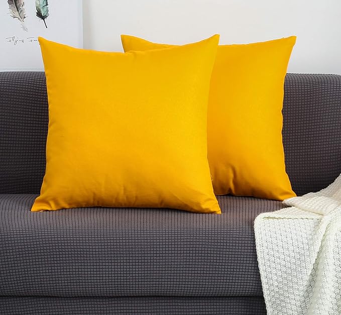 TangDepot Handmade Decorative Solid 100% Cotton Canvas Throw Pillow Covers/Pillow Shams, (24" x24" , Gold Yellow, 1 Count (Pack of 1))