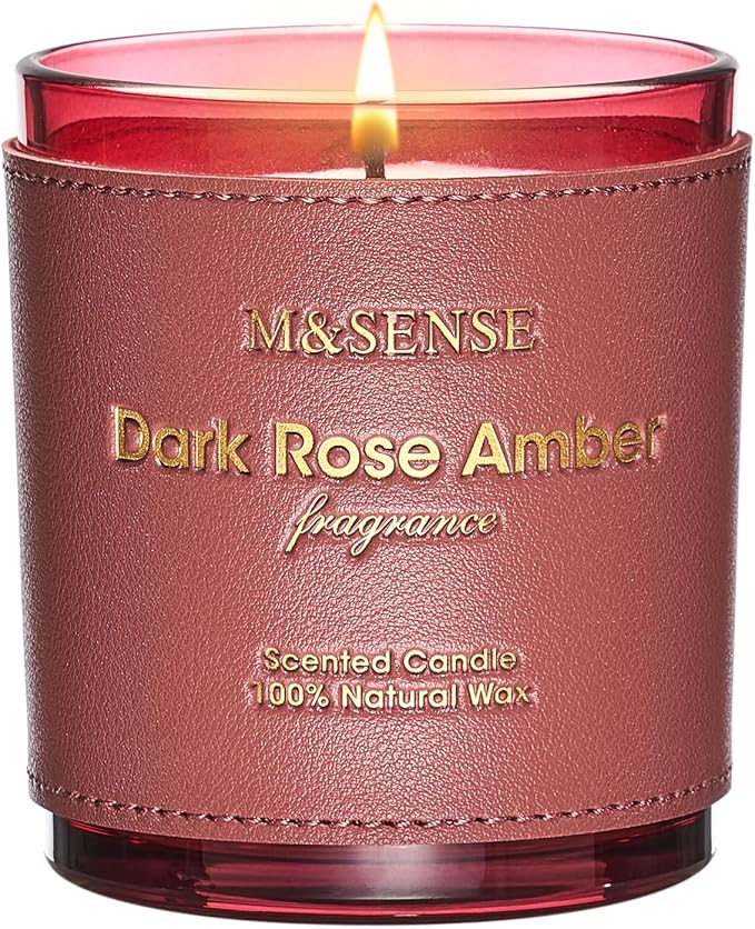 M&SENSE Rose Amber Scented Candles-Vegan Soy Wax, No Toxin 10oz 42-Hour Long Burning Time, Fall Relaxing Winter Aromatherapy Candle for Bathtub, Rooms, Date Night, Thanksgiving Christmas Fancy Gift