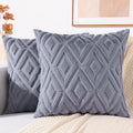 decorUhome Couch Throw Pillow Covers 24x24 Set of 2, Decorative Soft Plush Faux Wool Neutral Accent Pillow Covers for Bed Sofa Living Room, Blue Grey
