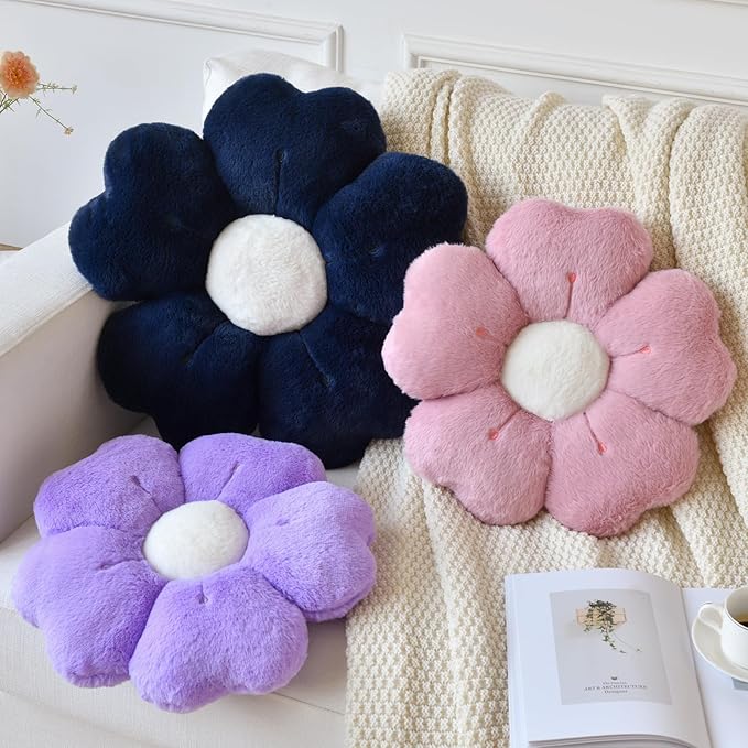 Flower Pillow, Flower Shaped Pillow Decorative Throw Pillows for Bed Couch, Cute Daisy Pillow Dorm Decor Floor Seating Cushion (Grey Pink, 15 Inches)