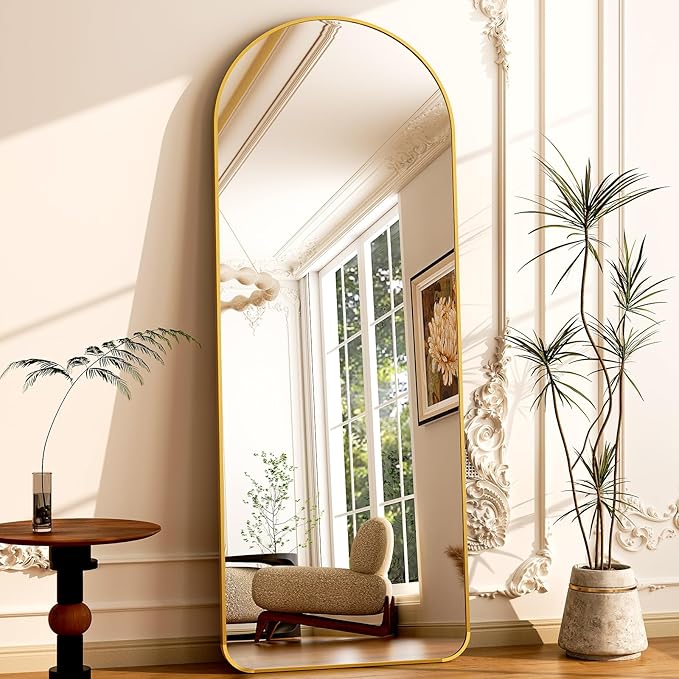 Modern Arched Full-Length Mirror, 64"x21" Arched Floor Mirror with Stand, Wall-Mounted Mirror for Bathroom, Dressing Room - Hanging or Leaning - Full Body Mirror for Bedroom, Gold
