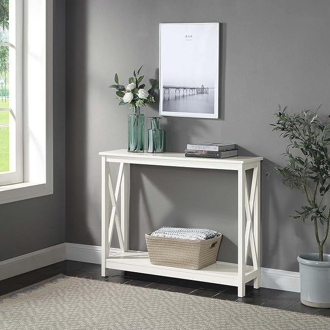 Convenience Concepts Oxford Console Table 39.5" - Sofa Table with Storage Shelf, Transitional Entryway Hall Table for Living Room and Bedroom, Display Foyer Table, Ivory