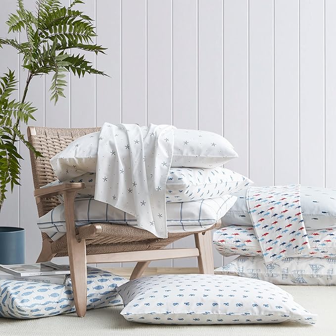 Nautica - Full Size Sheet Sets, Cotton Percale Bedding, Crisp & Cool, Coastal Home Decor (Whitewood Sail Blue, Full)