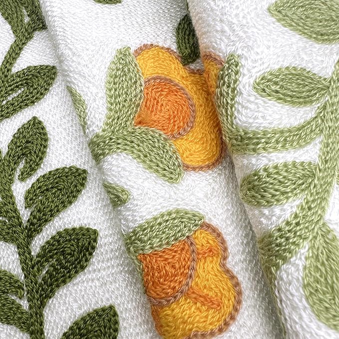 Alysheer Flower Embroidered Summer Decorative Lumbar Throw Pillow Cover 12"x 20", Farmhouse Cottage Orange Floral Green Leaves Patterned Cotton Canvas Cushion Case for Sofa Couch Bed Living Room