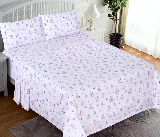 RUVANTI 100% Cotton California King Sheet Sets, 4 Pieces, Soft & Breathable Percale Weave Bedding, Deep Pocket 14", Hotel Standard, Crisp Cool Feel & Durable, Perfect Floral Sheets, Funa Flora