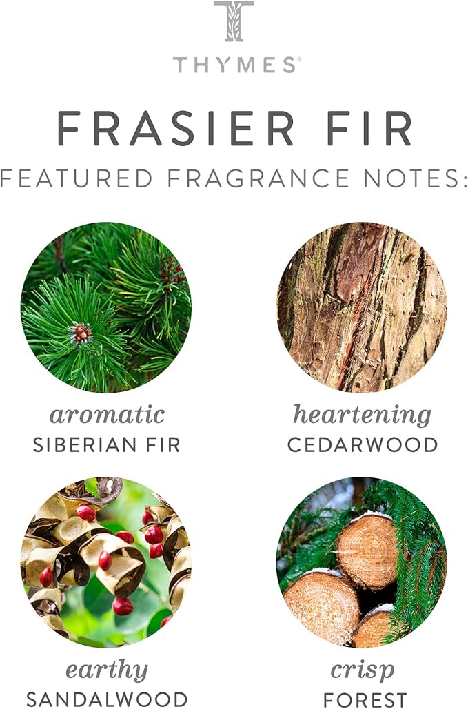 Thymes Frasier Fir Reed Diffuser Set – Includes Reeds, Fragrance Oil, and Frosted Glass Bottle – Fragrance Oil Diffuser – Room Fresheners – Luxury Home Decor – Green & Clear (Pine Needle, 4 fl oz)