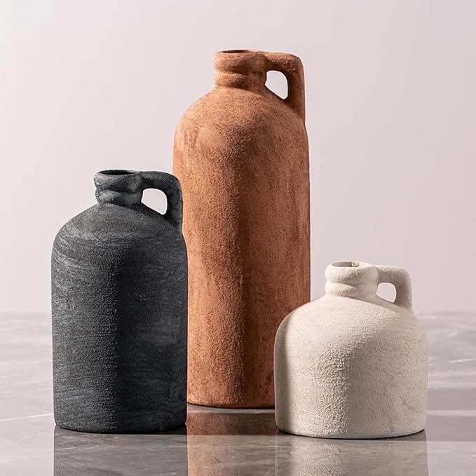Ceramic Vase Home Table Decor - Flower Vase Set of 3 Living Room Kitchen Decorations Farmhouse Modern Rustic Vases Decorative Centerpiece for Shelf Bedroom Office Bathroom Dining Coffee Desk