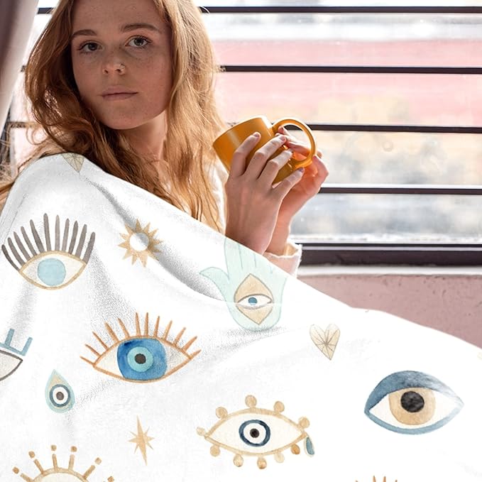 Evil Eye Pattern Throw Blanket Super Soft Cozy Plush Fleece Blanket Decorative Fuzzy Lightweight Blankets for Sofa Couch Bed Camping, 30"x40"-Toddlers/Pets Size