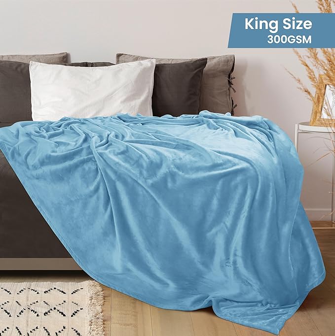 Utopia Bedding Fleece Blanket King Size Washed Blue 300GSM Luxury Fuzzy Soft Anti-Static Microfiber Bed Blanket (90x102 Inch)