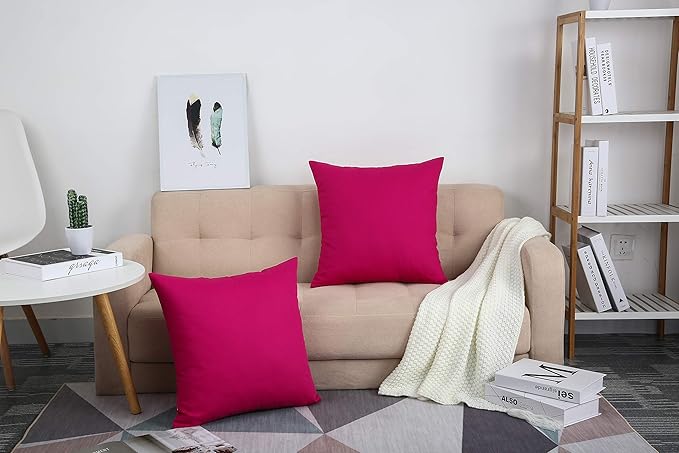 TangDepot Cotton Solid Throw Pillow Covers, 18" x 18" , Brilliant Rose, 1 Count (Pack of 1)