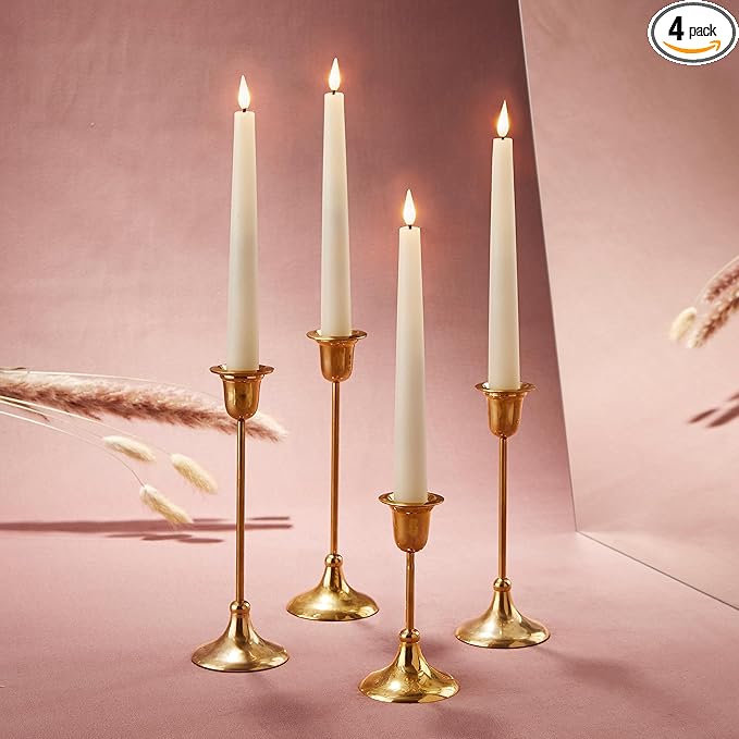 LampLust Flameless Taper Candles, Realistic 3D Flame with Wick, 9 Inch, 4 Pack, Ivory Wax, Flickering Flameless Candle LED, Remote & Timer Included, Home Decor, Winter Decorations for Home