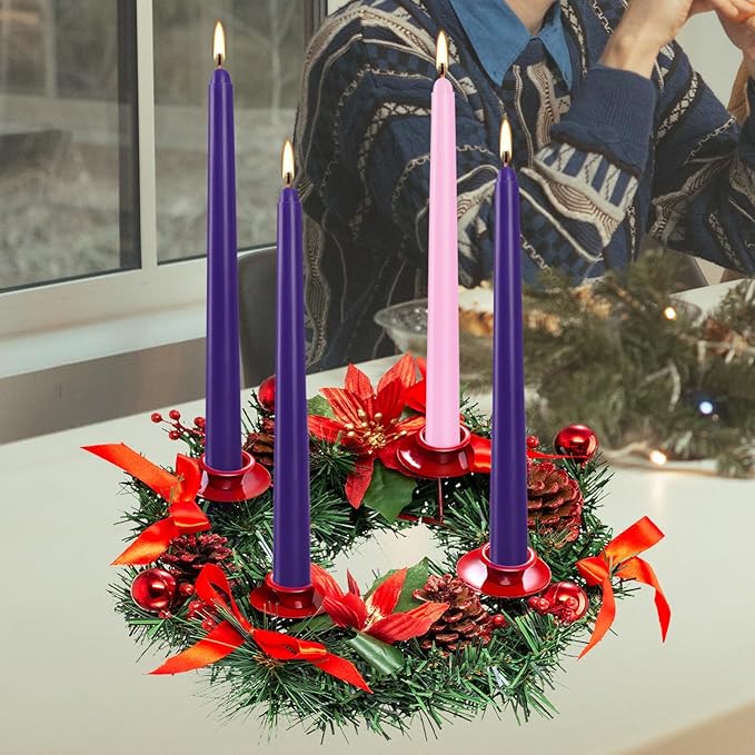 16 Pack Advent Taper Candles Premium Hand Dipped 10in Unscented Christmas Taper Candles - Ideal for Seasonal Celebrations, Holidays, Church, Celebration, Party
