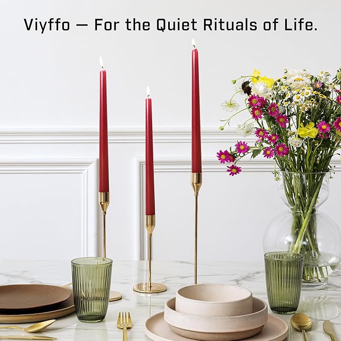 Viyffo Taper Candles 10 Inch – 12 Pack Wine, Dripless, Unscented, Smokeless – 8 Hour Burn – Tall Candlesticks for Wedding, Dinner, Holiday, Party, Home Decor