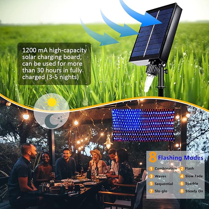HYH American Flag Lights Outdoor Solar String Lights with 420 Super Bright LED Waterproof Flag Net Light of The United States for Yard,Garden,Festival,Holiday,4th of July,Independence Day Decoration