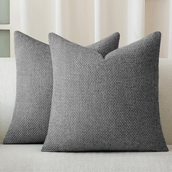 a moment Dark Gray Chenille Throw Pillow Covers 16x16 Inch Pack of 2 Modern Decorative Throw Pillow Covers Farmhouse Cross Covers Home Decor for Sofa Bedroom Living Room