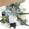 Blue White Artificial Flowers Silk Fake Roses Peonies Greenery Combo Box Set for DIY Wedding Bouquets Bridal Shower Centerpieces Floral Arrangements Party Tables Home Decoration