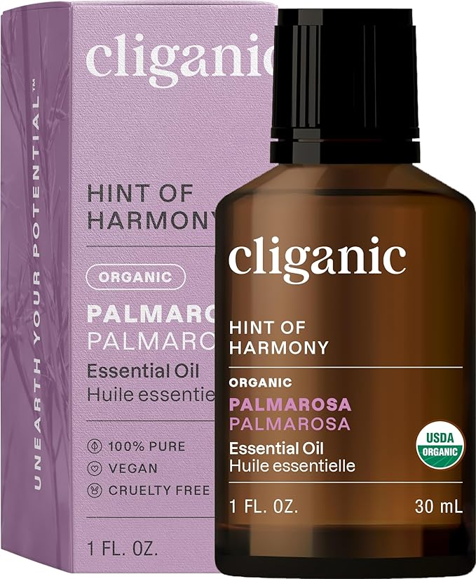 Cliganic USDA Organic Palmarosa Essential Oil, 1oz - 100% Pure Natural Undiluted for Aromatherapy | Non-GMO (Packaging May Vary)