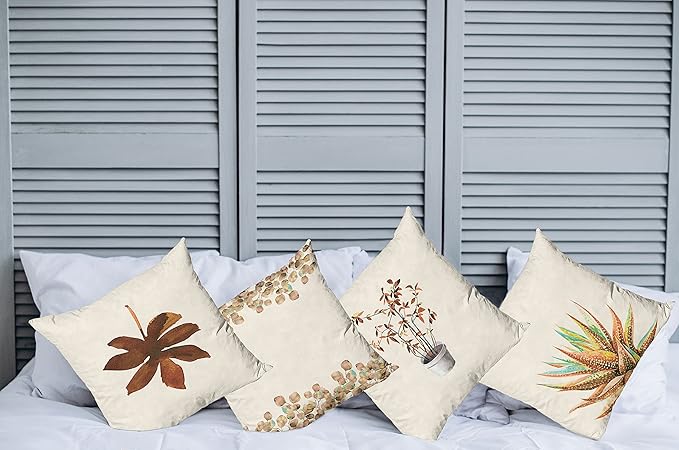 Ambesonne Botanical Throw Pillow Cushion Case Pack of 4, Minimalist Watercolor Painting Leaves Agave Branches Plant in a Pot, Modern Accent Double-Sided Digital Printing, 18", Chocolate and Pale Brown
