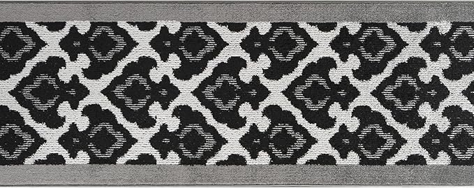 Custom Length Cut to Size Fleur de Lis Inspired Carpet Runner Rug for Hallways, Non Slip Rubber Backed, 31 inch Wide X Customized Length, Royal Grey, 31 inch X 15 feet