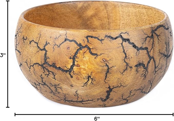 GoCraft Fractal Burn Wood Bowl, Decorative Bowl Small, 6" Diameter x 3" Height, Single Bowl