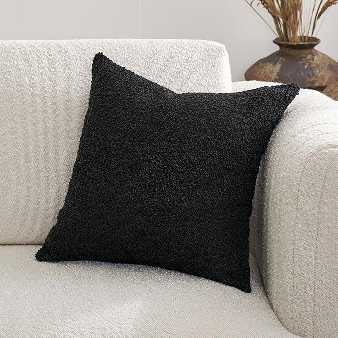 DOMVITUS Boucle Pillow Covers 18x18, Black Decorative Couch Pillows for Living Room, Throw Pillow Covers for Bedroom Chair Sofa Accent Couch Pillows Soft Cushion Case, 1PC