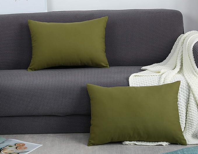 TangDepot Handmade Decorative Solid 100% Cotton Canvas Throw Pillow Covers/Pillow Shams, (12"x20", Olive Green)