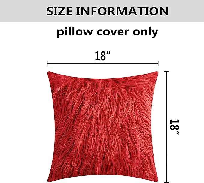 Home Brilliant Pillow Covers 18x18 Faux Fur Throw Pillow Covers Wedding Christmas Decorative Pillow Cases Red Cushion Covers Set of 2, 45cm x 45cm, Red