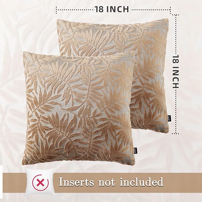 HPUK Leaf Cut Velvet Throw Pillow Covers Pack of 2, 18x18 Inch Accent Cushion Covers for Living Room, Bedroom, Decorative Pillow Covers for Couch, Sofa, Chair, Brown