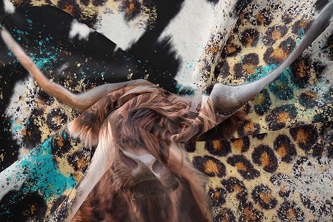 Tailor Shop Western Highland Cow Bedding Queen Size Wild Cow Print Comforter Sets for Kids Teens Boys Leopard Comforter Sets with 2 Pillowcases