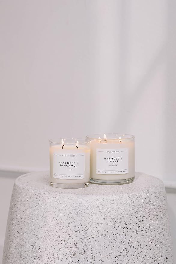 Calyan Wax Co. 3 Wick Candle, Seaside + Citrus Scented Candle, 43 Hour Burn Time, 3 Wick Soy Candles, Non Toxic & Vegan Soy Wax, Glass Jar Scented Candles, 14.9oz