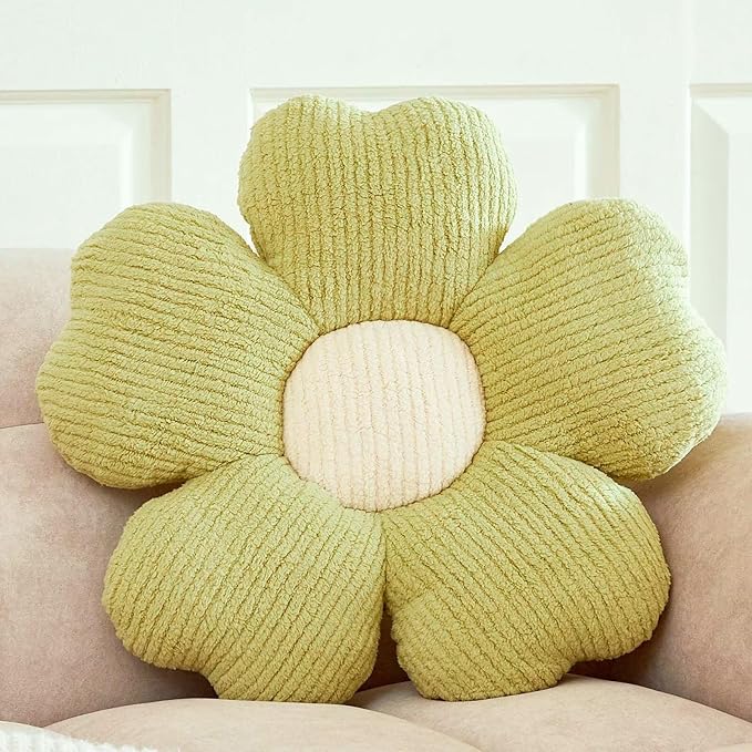 Flower Throw Pillow, Cute Flower Shaped Pillow Decorative Throw Pillow for Bed Couch, Soft Daisy Pillows Floor Seating Cushion Cushions (14.9 Inch Light Green)