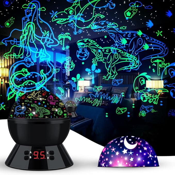 Dinosaur Night Light Projector for Kids Toys for Boys Room, 360 Degree Rotation with 17 Colors Dino Projection Light for Toddler Nightlight Lamp Birthday Gifts for Boys Bedroom Decor