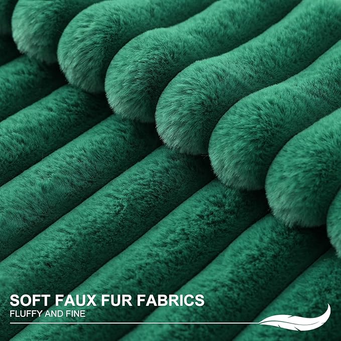 Pallene Faux Fur Plush Christmas Throw Pillow Covers 24x24 Set of 2, Luxury Soft Fluffy Striped Decorative Pillow Covers for Sofa, Couch, Living Room, Christmas Green