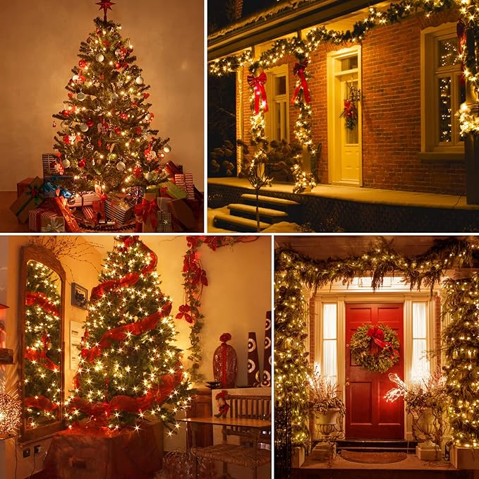 1000 LED 328ft 8 Modes with Timer Christmas String Lights IP55 Outdoor Waterproof UL Certificated Indoor Fairy Lights Garden Patio Wedding Christma Trees Parties Decoration Warm White