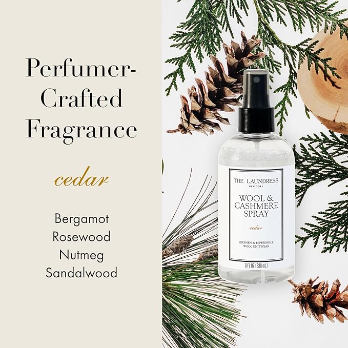 The Laundress Wool and Cashmere Fabric Spray, Wool Dewrinkle Spray, Upholstery and Linen Spray, Fabric Refresher, Cedar Scent, 8 Fl Oz