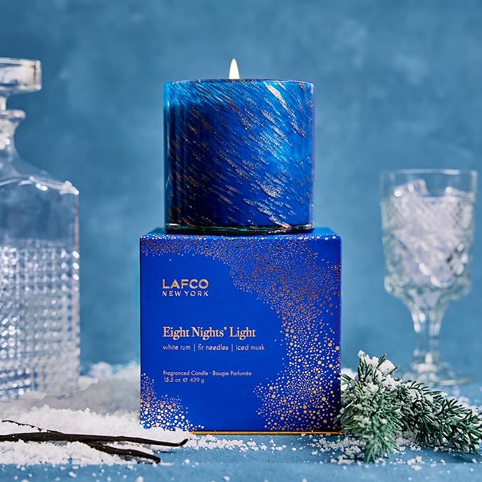 LAFCO New York 2025 Holiday Signature Candle, Eight Nights’ Light - 15.5 oz - 90-Hour Burn Time - Reusable, Hand Blown Glass Vessel - Made in The USA
