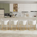 Modern Counter Height PU Leather Upholstered Bar Stools Set of 4, 24" Kitchen Counter Island Stools Bar Chairs with Gold Metal Frame, White