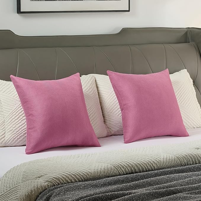 FUTEI Hot Pink Chenille Throw Pillow Covers 22x22 Inch Set of 2,Soft Wide Chevron Textured Cushion Case,Farmhouse Home Decor for Couch Living Room