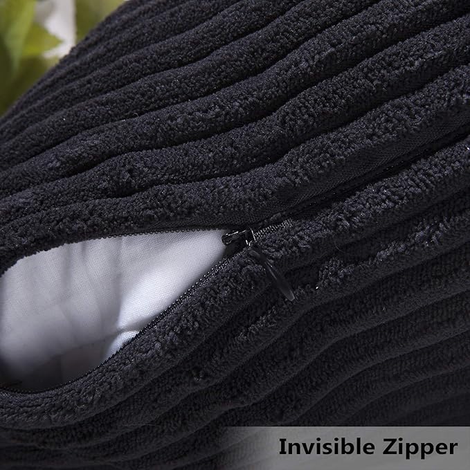 Home Brilliant Pillow Covers Super Soft Striped Corduroy Spring Fall Decorative Euro Sham for Couch, Set of 2, 26 x 26 inch, Black