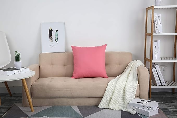 TangDepot Set of 2 Handmade Decorative Solid 100% Cotton Canvas Throw Pillow Covers/Cushion Covers, 45 Colors Available - (18"x18" 2 Pieces, Pink)