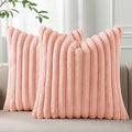 Pallene Faux Fur Plush Throw Pillow Covers 16x16 Set of 2, Luxury Soft Fluffy Striped Decorative Pillow Covers for Sofa, Couch, Living Room, Pink