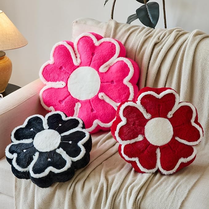 Flower Shaped Decorative Throw Pillow Cushion for Bed Couch, Cute Flower Plush Throw Pillows Home Decor Floor Pillow Seating Cushions (Burgundy, 13.7 Inches)
