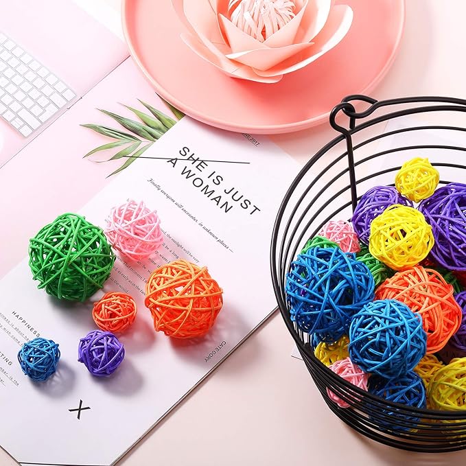 Patelai 36 Pcs Wicker Rattan Balls Decorative Balls for Vase Centerpiece Bowls Orbs Filler for Home Decor,4 Sizes(Multicolored)