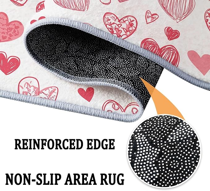 Area Rug 8x10 ft Cartoon Hand-Painted Red Love Living Room Non-Slip Rug, 3D Print Floor Carpet, Soft Large Area Rugs for Bedroom Dining Room Kitchen, Washable Low-Pile Rug