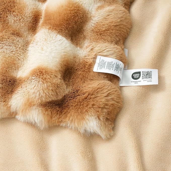 Amélie Home Faux Fur Throw Blanket, Ultra Soft Fuzzy Plush Bubble Blanket for Couch, Bed & Living Room, 60"x80", Tie-dye Kahki
