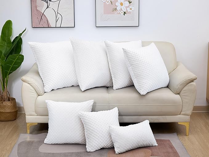 2 Packs Throw Pillow Covers, Neutral Decorative Couch Pillow Cover for Living Room Bed Sofa Rustic Farmhouse Boho Home Decor, Soft Plush Cushion Case Slipcover (White, 16"x 16")