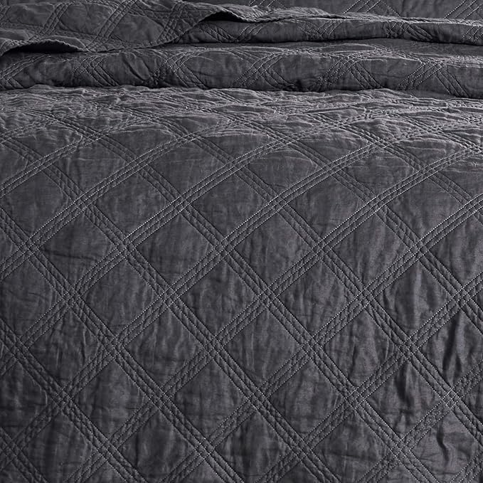 Levtex Home - 100% Linen Front/100% Cotton Back - Full/Queen Quilt - Washed Linen - Charcoal - Quilt Size (88 x 92in.)