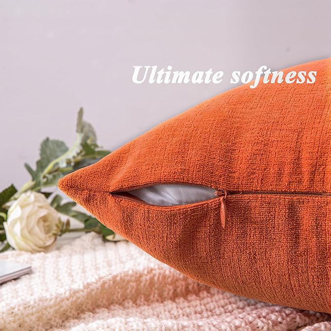 GAWAMAY Lumbar Pillow Decorative Rectangle Throw Pillow Covers 12"x20" Inch Set of 2, Super Soft Chenille Pillowcase for Living Room Bedroom Sofa Couch Cushion Cover Burnt Orange 30x50cm (ONLY COVERS)